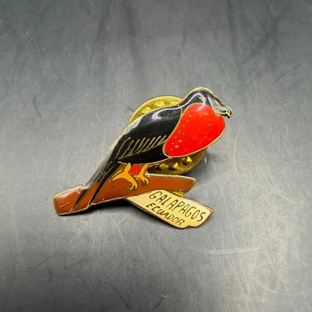 Vintage Galapagos Ecuador Frigatebird Enamel Souvenir Pin 1in